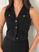 Kot Jeans Yelek - Siyah resmi